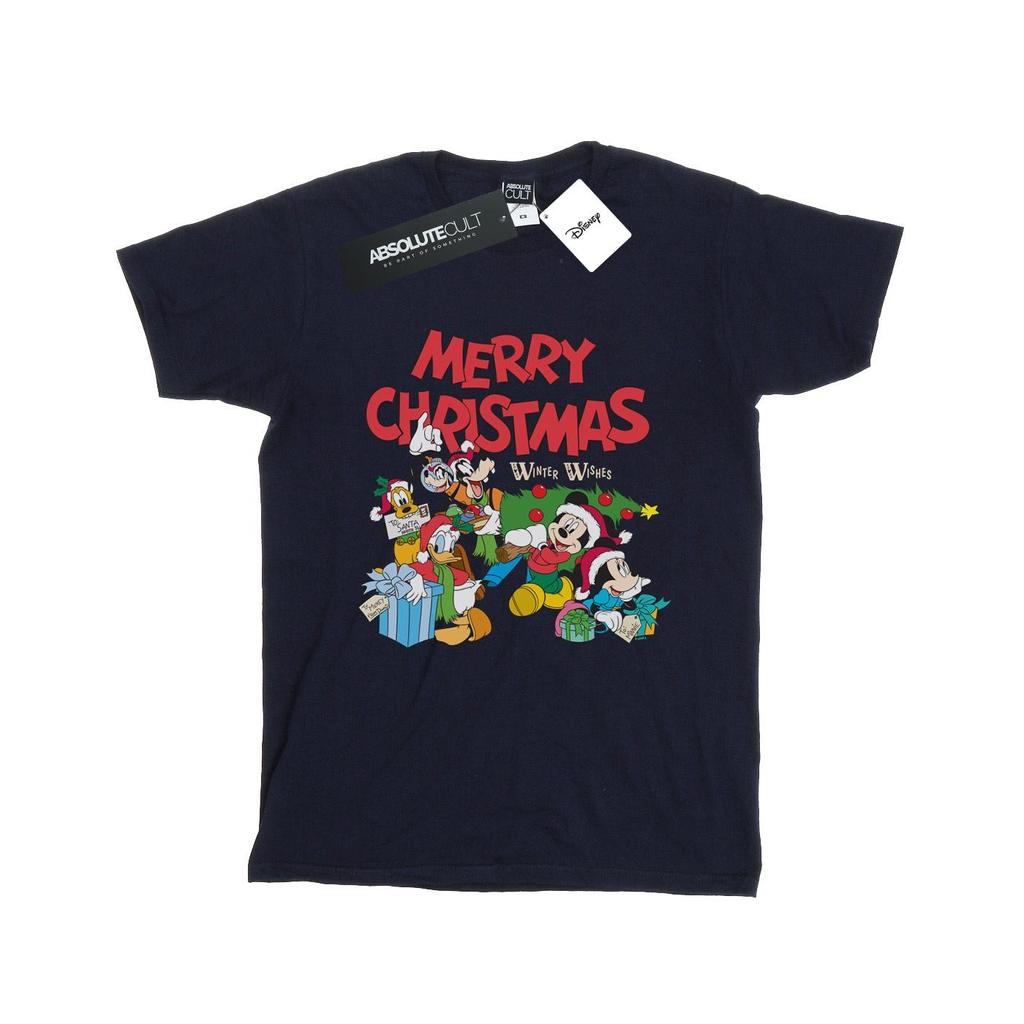 Disney Womens/Ladies Mickey And Friends Winter Wishes Cotton Boyfriend T-Shirt