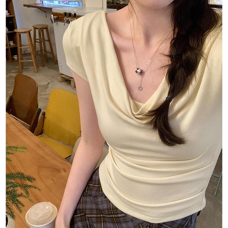 Swing Collar Slim Slimming Stretch Short-sleeved T-shirt Women's Summer 2025 New Hot Girl Short Top