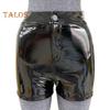 Женские шорты с высокой талией и пуговицами на молнии, шорты из искусственной кожи с подъемом бедер, глянцевые цветные эластичные шорты, одежда для ночного клуба