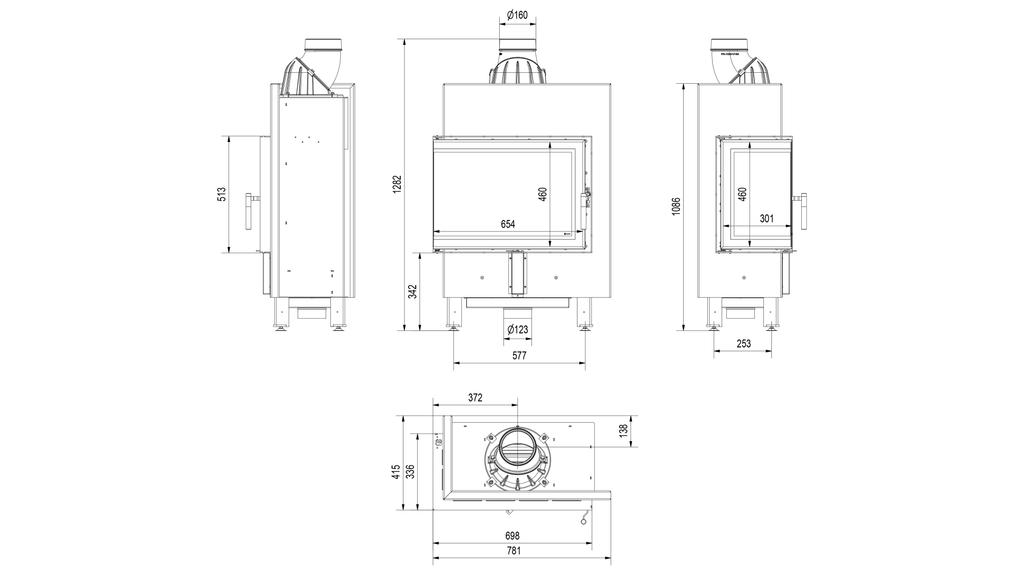 Умный стальной камин KRATKI LUCY SLIM левый 8 кВт Ø 160 MSK