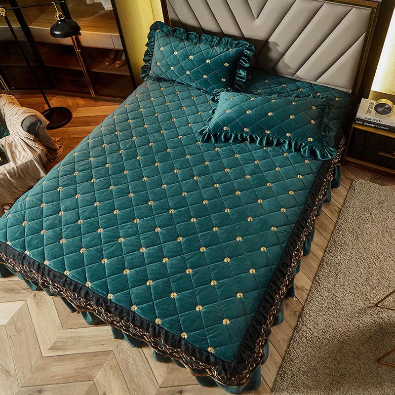 Роскошная утолщенная бархатная стеганая юбка-кровать, вышитое покрывало, мягкая короткая плюшевая простыня королевского размера, не включая наволочку