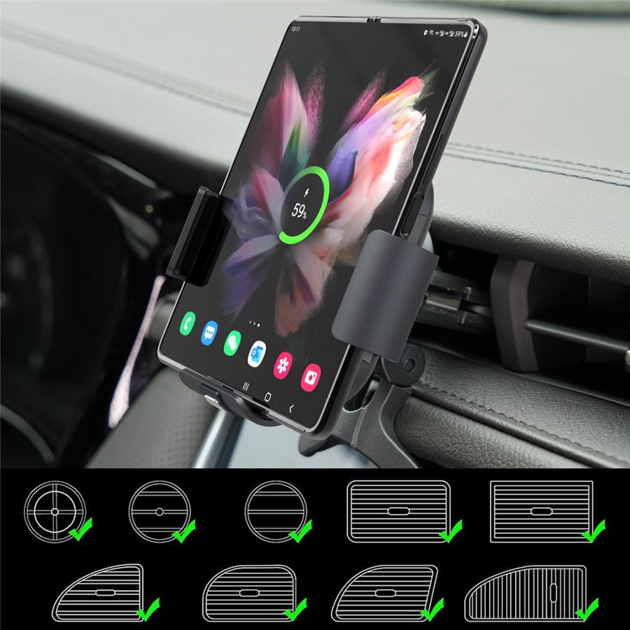 15 Вт Автомобильное беспроводное зарядное устройство Qi Держатель для зарядки смартфона Для складного экрана Большая площадка