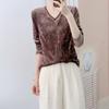 Autumn New Brand Counters Fashion Temperament Velvet V-neck Simple Long Sleeve Velvet Small Shirt