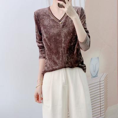 Осенняя новая брендовая рубашка Counters Fashion Temperament Velvet V-образным вырезом Simple Long Sleeve Velvet Small Shirt