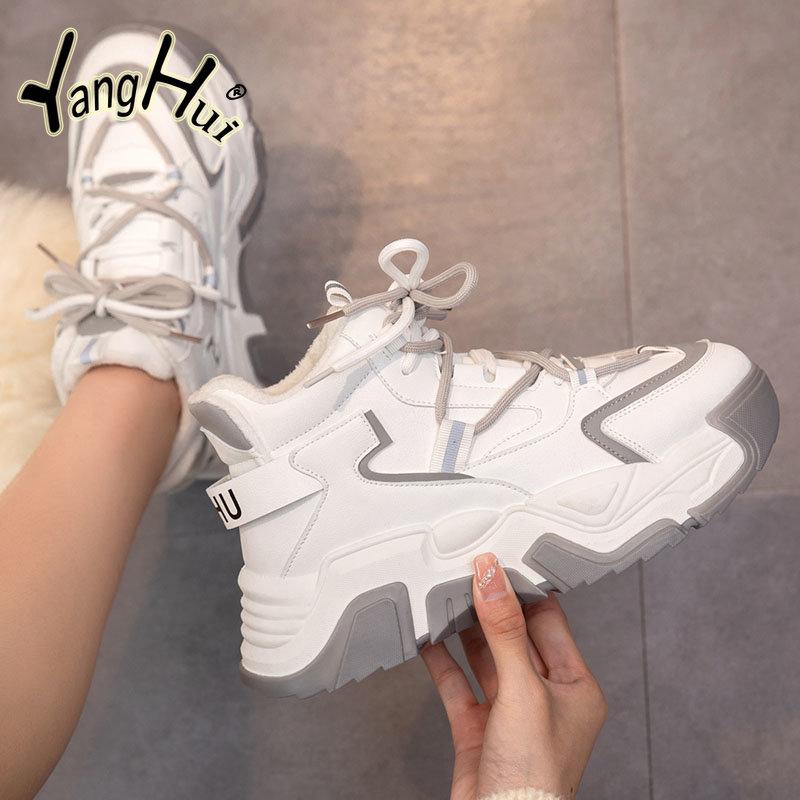 Женская обувь Plus Velvet Keep Warm Gaobang Running Casual Mixed Colors Waterproof Platform Sneakers Women 2024 Fashion Winter