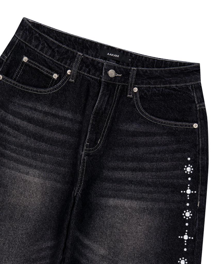AAKAM Side Rhinestone Denim Pants (Black)