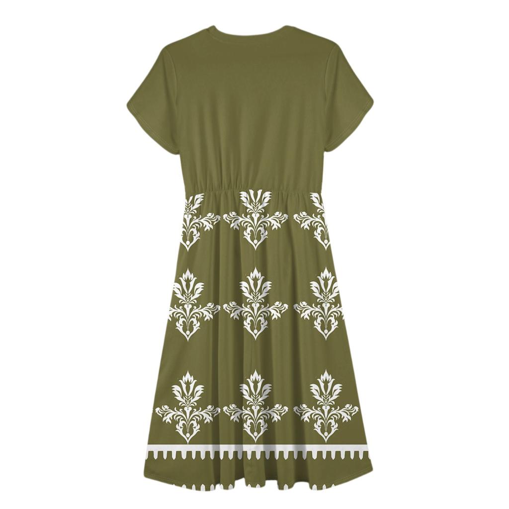 Women's Casual Cute Pattern Print Round Neck Midi Dress Basic Classic Outdoor Everyday Short Sleeve Loose Dress