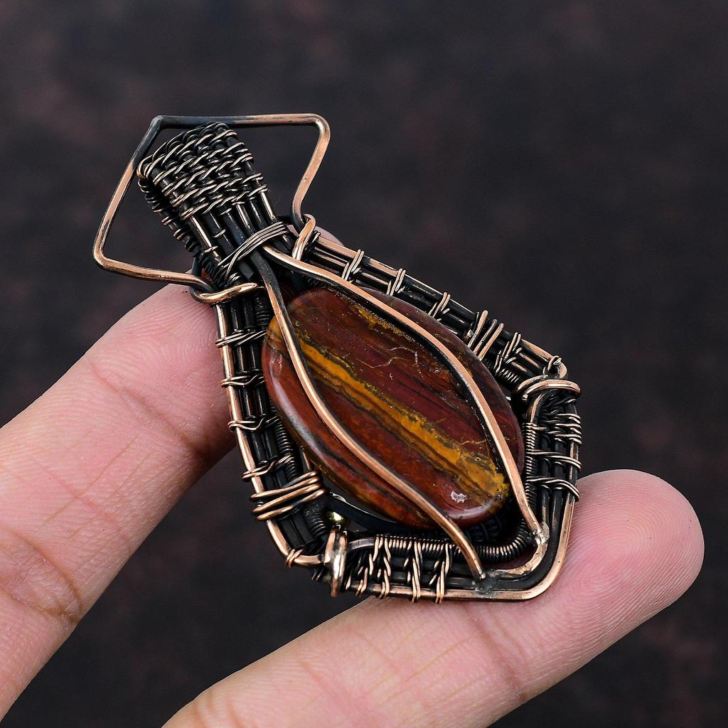 Red Snakeskin Jasper Pendant Copper Wire Wrapped Pendant Original Gemstone Jewelry Handmade Pendant Copper Wire Wrap Jewelry Gift For Mother