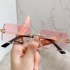 2pcs Sunglasses For Women Fashion Rimless Beach Gradient Sunglasses Original Rectangle Glasses UV400 Eyeglasses