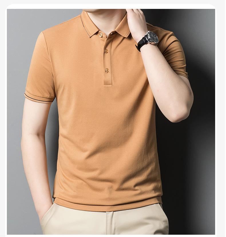 Мужская высококачественная футболка-поло с коротким рукавом из тутового шелка, мужской повседневный и удобный однотонный топ