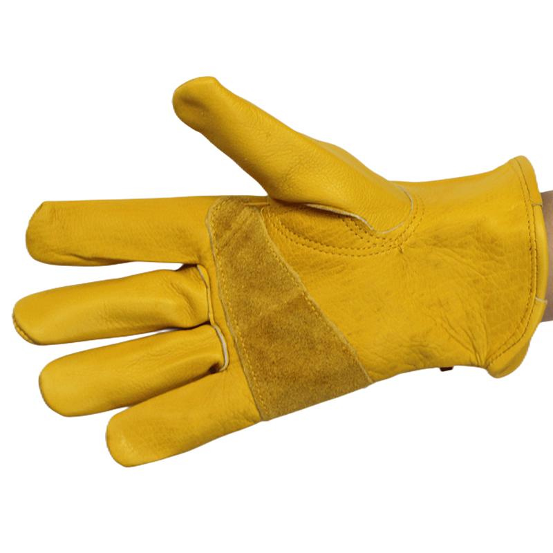 1 Pair Yellow Cowhide Heavy Duty Safety Protective Driver Working Welding Stretchable Mechanic Glove Leather Work Gloves For Men