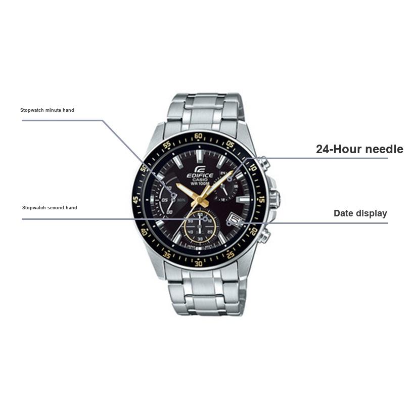 Casio Многофункциональные часы Edifice с водозащитой Минималистичные Универсальные Кварцевый механизм Стальной браслет Мужские часы Черные EFV-540D-1A9VUPRD