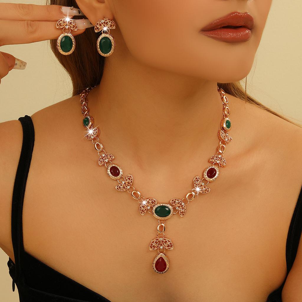 Elegant Punk Style 18K Gold Plated Crystal Rhinestone Alloy Material Turkish Christian Hongsheng Jewelry Set Women rs