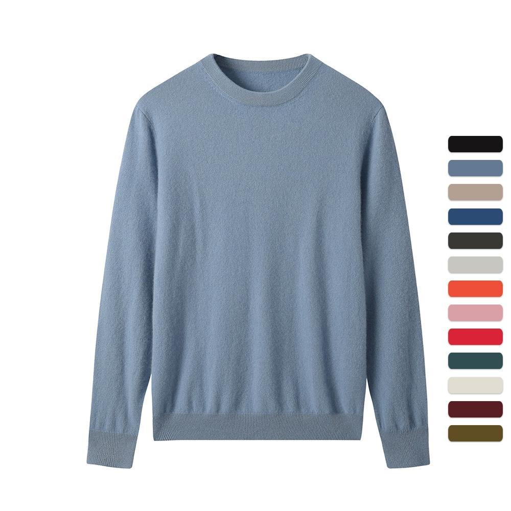 Men Cashmere Sweater Crewneck Solid Color Knited