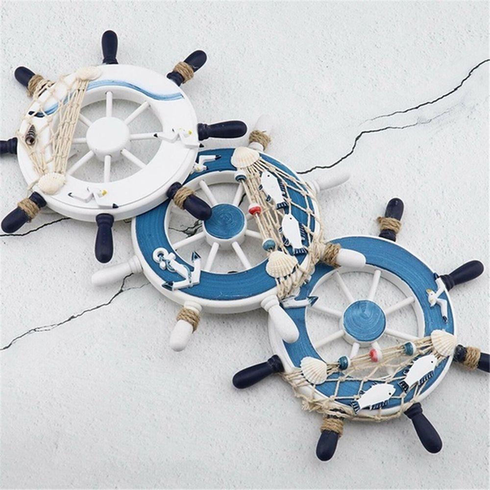 Net Beach Home Decoration Crafts Wooden Boat Wall Decor Ship Steering Wheel Hanging Decoration