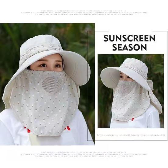 Women Sunscreen Hat Solid Color Large Brim Sun Hat for Face Protection