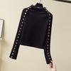 Women's Slim Fit Semi-High Collar Long Sleeve Button Knit Top