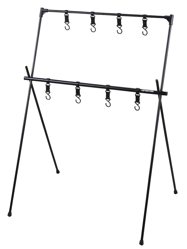 CAPTAIN STAG Hanging Rack Field Hanger Rack 2 Tiers with 8 Hooks Storage Bag Included Aluminum Black Trekker UC-1853 Width 770 X Depth 550 X Height