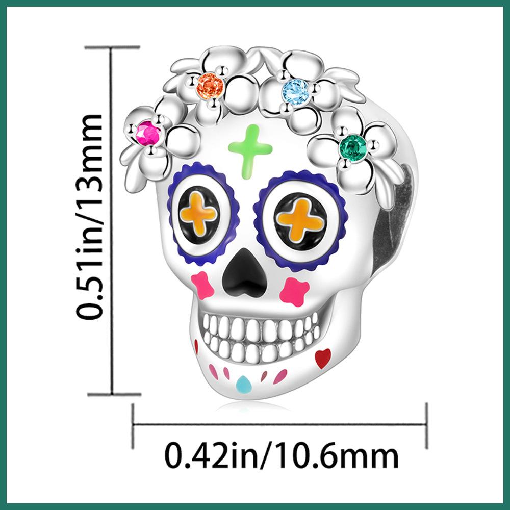 S925 Silver Halloween DIY Beading Supplies Colorful Skull Wreath Bracelet Necklace Making Craft Materials
