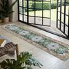 Bohemian Vintage Persian Floral Print Long Runner Rug, Green Blue Medallion Pattern Non-Slip Floor Mat for Hallway Entryway