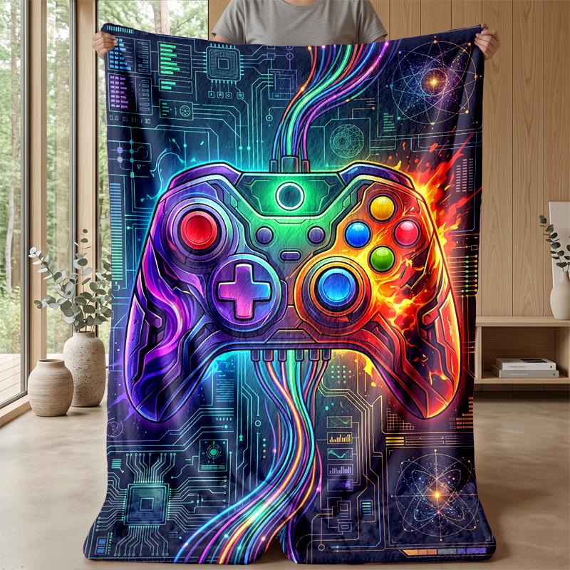 Neon Game Controller Theme blanket Lightweight Warm Flannel Blanket Decorative Throw Blanket for Home Decoration