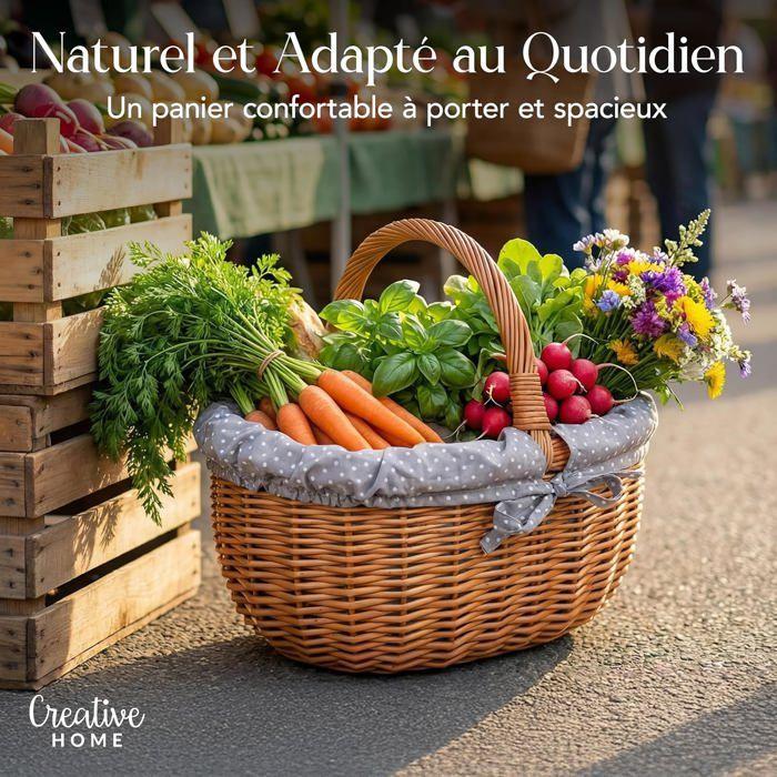 Panier en osier - CREATIVE HOME - Osier Pois Gris Brun - 43×32×37 cm - Ficelles amovibles - Fabriqué UE