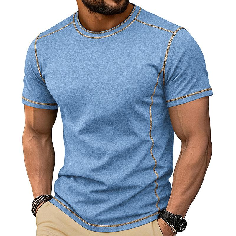 Men Olive Green Crew Neck T-Shirt With Contrast Stitching