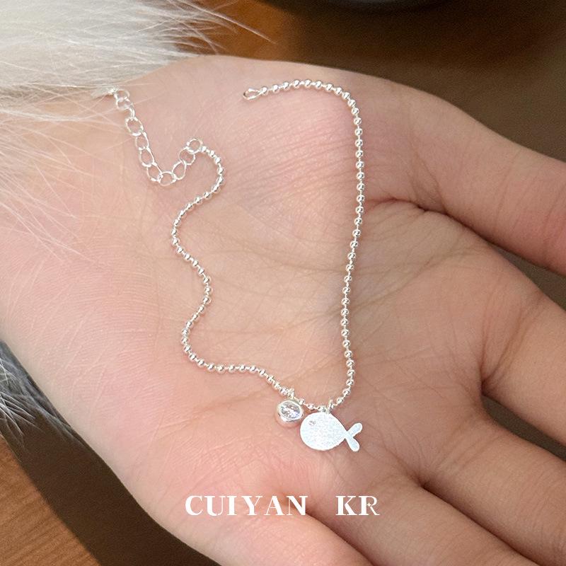 Браслет Cui Yan из стерлингового серебра S925, корейская рыба, с круглым бриллиантом – Женские надеваемые по несколько штук, простое серебряное украшение, подарок для лучшей подруги.