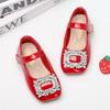 Girls Leather Shoes Korean Style Rhinestones Princess Mary Jane Kids Fashion Flats Hook & Loop Simple Girls Spring Flats Elegant