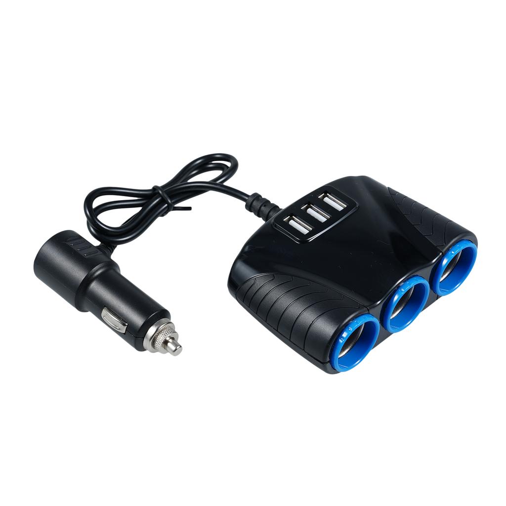 3 Way Car Cigarette Lighter Adapter, USB , Black Plastic USB Power Adapter, Convenient 12-24V Vehicle Socket Distributor, Suitable for