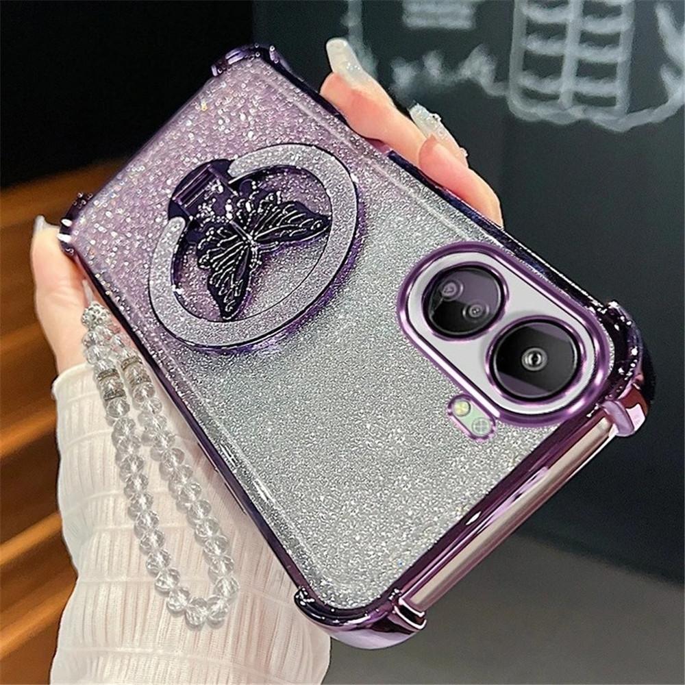 Glitter Butterfly Crystal Bracelet Phone Case For Samsung S25 S24 S23 S22 S21 Plus FE Ultra Edge S26 S10 Shockproof Soft Cover