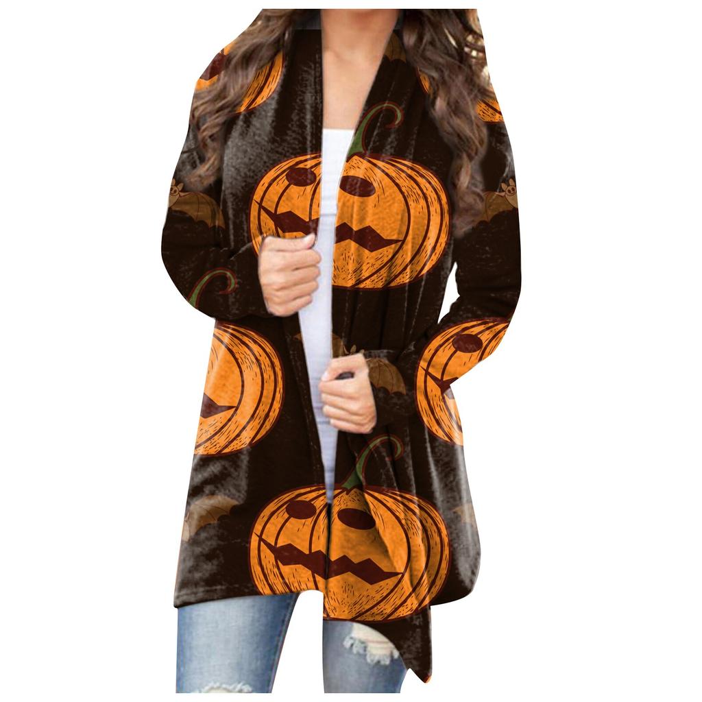 Fashion Women's Halloween Animal Cat  Print Long Sleeve Cardigan Jacket
