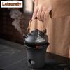 Japanese Crude Pottery Handmade Alum Black Teapot Warmer Ceramic Retro Tea Stove Candle Holder Kettle Holder Tea Stove Tea Set
