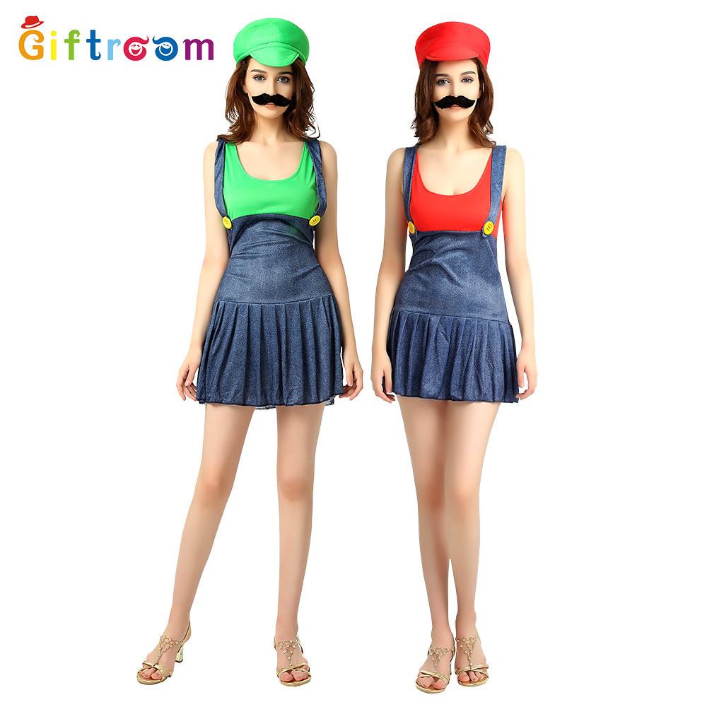 Стильное женское платье Марио-ковбой на подтяжках для фестивалей и косплей-мероприятий