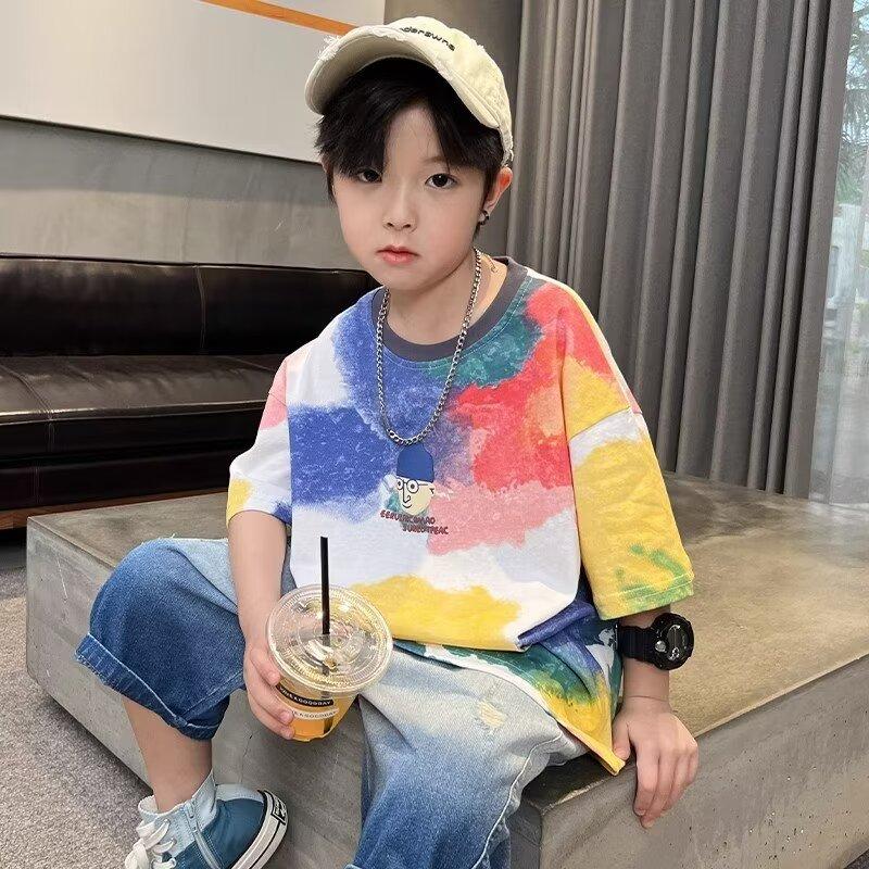 Футболка для мальчиков, детская одежда высокого качества, летние футболки с рисунком граффити, модные детские топы с короткими рукавами