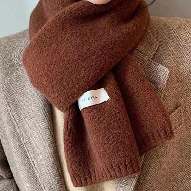 Winter Men's Scarf Solid Color Flat Knitted Wool Versatile Korean Style Japanese Couple Fashion Thickened Warm Scarf