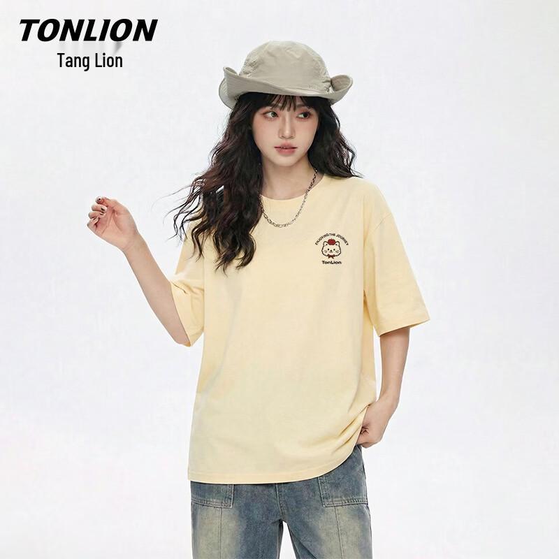 Женская хлопковая футболка TonLion свободного кроя с круглым вырезом и коротким рукавом
