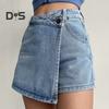 Женские джинсовые шорты с высокой талией в стиле ретро, облегающие, однотонные, поддельные, из двух частей, формальная повседневная одежда