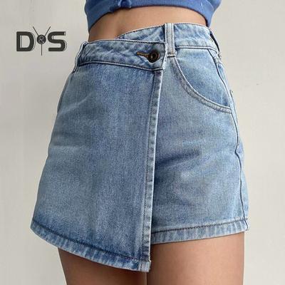 Женские джинсовые шорты с высокой талией в стиле ретро, облегающие, однотонные, поддельные, из двух частей, формальная повседневная одежда