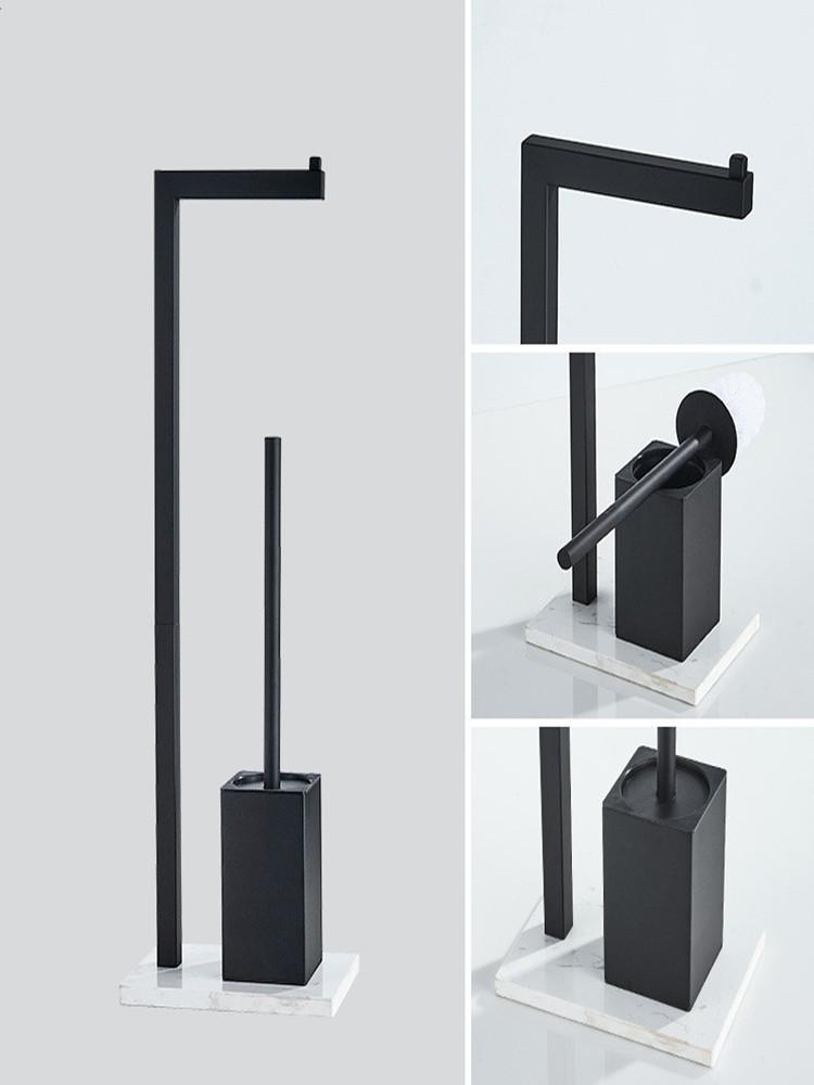 Ершик для унитаза из нержавеющей стали с держателем для туалетной бумаги, светлая роскошная мраморная многофункциональная полка для хранения вещей, черная, вращающаяся