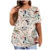 Women's Short Sleeve Shirt Round Neck Plus Size T-Shirt Flower Printed Casual Tops