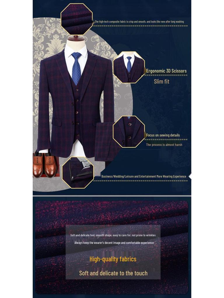 Мужской клетчатый костюм большого размера для свадеб и повседневных мероприятий