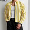 INCERUN Plus Size Men Casual Lapel Neck Long Sleeve Striped Loose Office Shirts