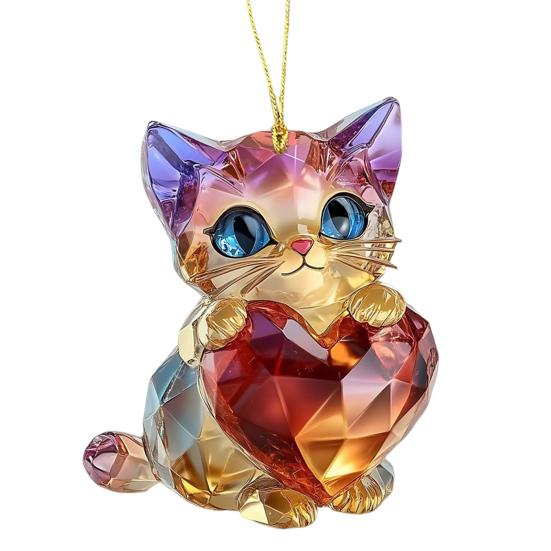 День святого Валентина Мультяшный животный орнамент Милый кот собака кролик держащий сердце брелок Акриловый аксессуар для зеркала заднего вида автомобиля