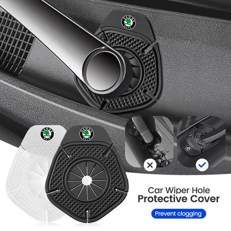 AAABO1 1/2Pcs Car Wiper Hole Protective Covers Debris Leaves Dustproof Sleeve For Skoda Octavia KAMIQ KODIAQ SUPERB RAPID KAROQ FABIA