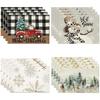 4Pcs Christmas Tree Elk Placemat Linen Dining Table Mats Coaster Bowl Coffee Cup Pad Mat 2024 Navidad Home Kitchen Decoration