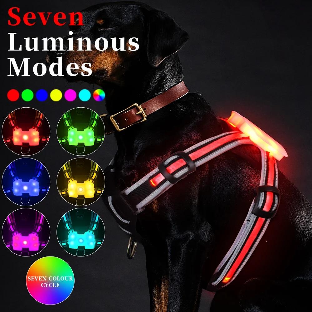 Dogled Harness Pet Products for Large 7 In 1 Color Dog Harness Glowing USB Led Collar Puppy Lead Pets Vest Dog Leads
