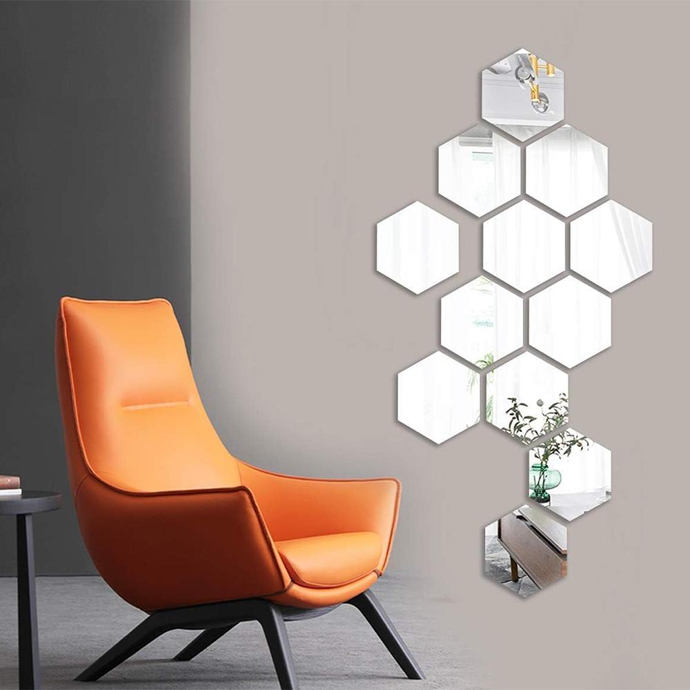 12pcs Hexagon Mirror Sticker Self Adhesive Art Wall Sticker Decals DIY Bedroom Living Room Bathroom Home Decor Christmas Decor