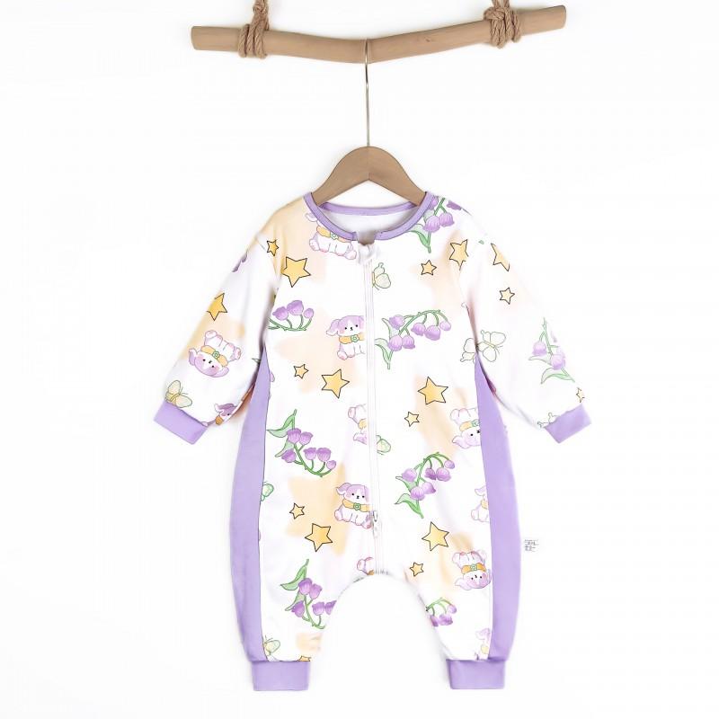 Теплый хлопковый пижамный комбинезон для малышей 1-3 лет, Осень-Зима, С закрытым животом, Анти-пинок