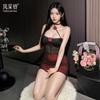 Dark Wind Spice Girl Perspective Mesh Three-dimensional Flower Neck Sex Underwear Sexy Backless Slim Dress